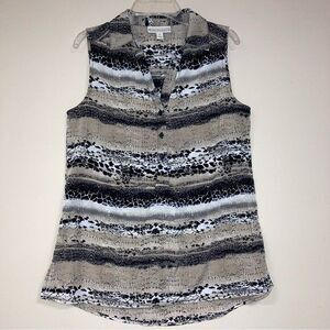 Sleeveless Top Women’s Small Tank Neutral Nature Pattern Work Casual Business